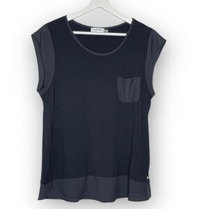 Calvin Klein Black Lightweight Sheer Cap Sleeve Top Pocket Women’s Size Large